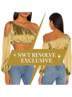 Camila Coelho Emanuelle Crop Top Olive Green Satin Revolve XXS